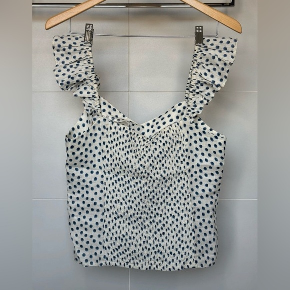 H&M Navy Polka Dot Ruffle Strap Tank Top Size Small NWT - Picture 6 of 7